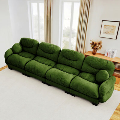 Canapé modulaire 4 places avec accoudoirs courbés, canapé avec deux coussins décoratifs ronds
