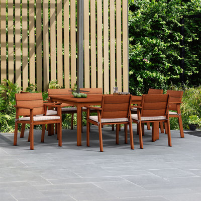 Alpena 8 - Person Wood Patio Dining Set with Square Table , Cushions Included