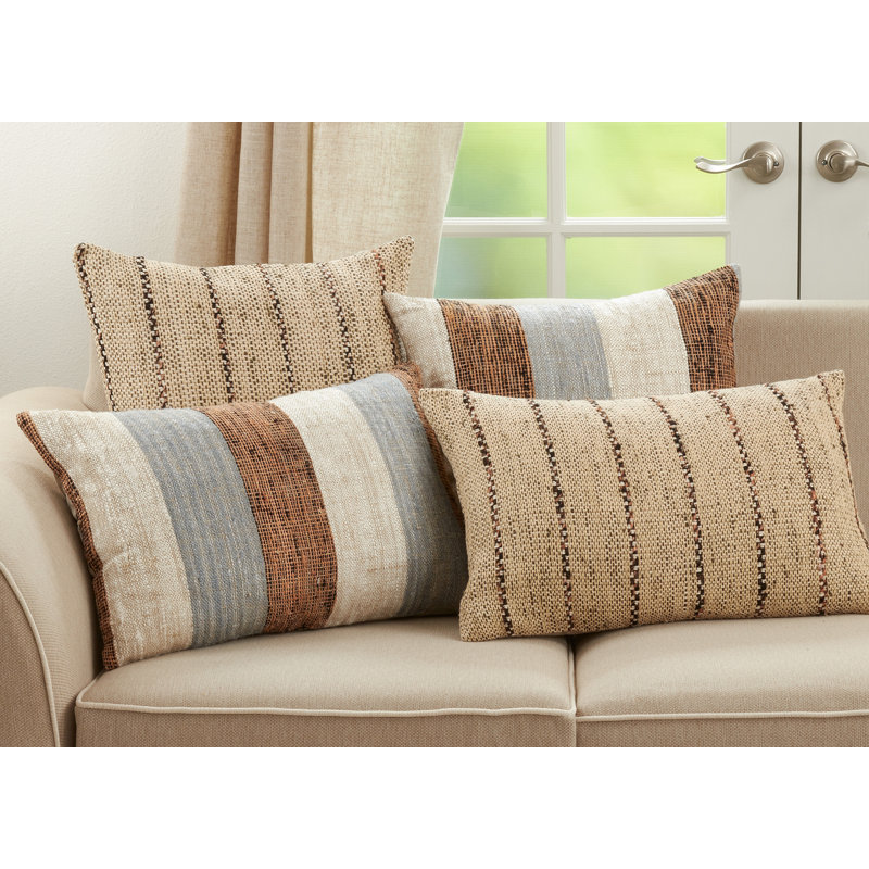 Natural Cotton and Polyester Striped Throw Pillow Cover