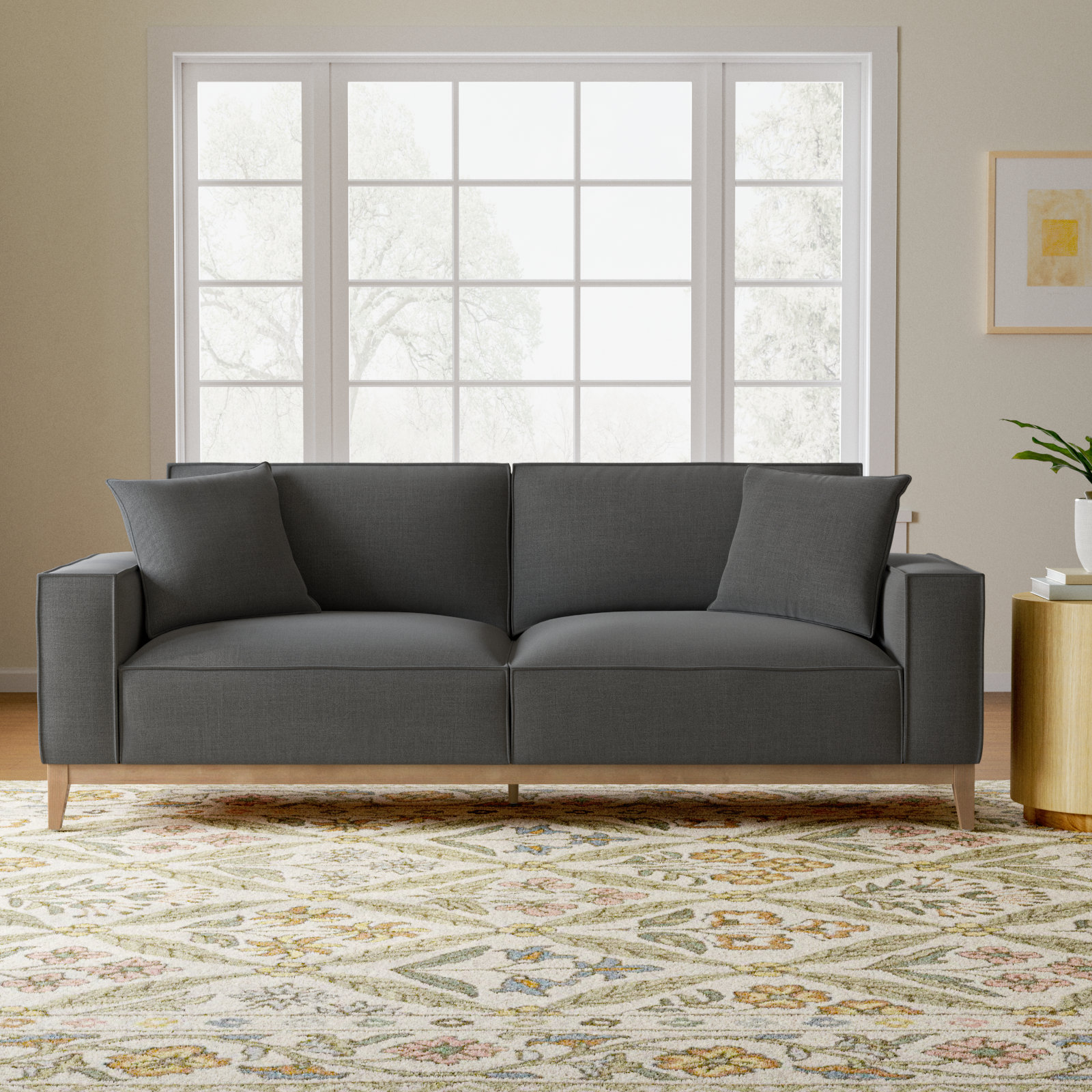 Nicky 92'' Upholstered Sofa, Effie Smoke Performance Linen
