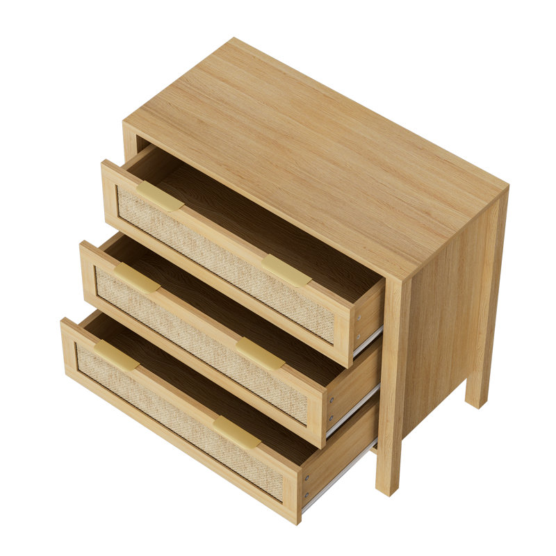 32.2" W 3 Drawer Dresser for Bedroom, Rattan Storage Dresser, Natural, 29.1" H x 32.2" W x 15.7" D