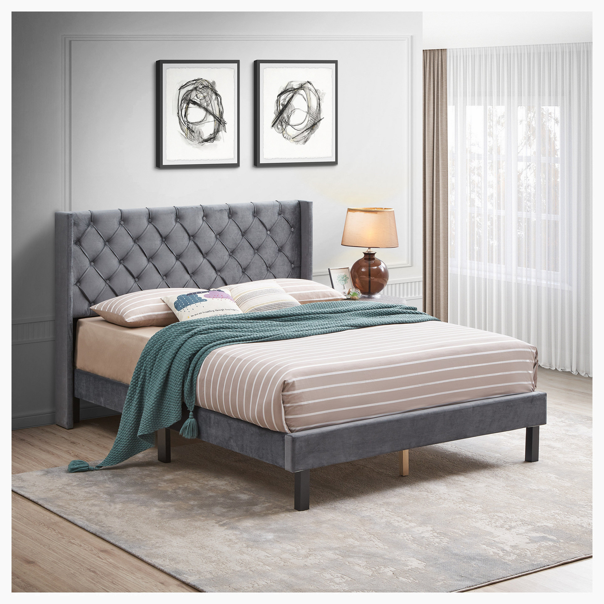 House of Hampton Kaiss Upholstered Wingback Bed | Wayfair