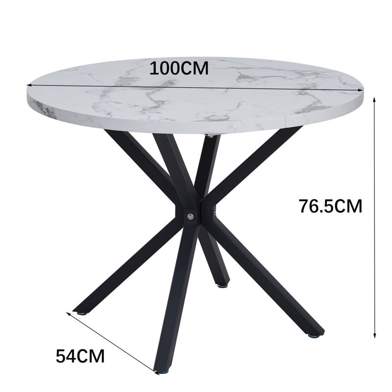 Adorna Round Solid Wood Top Metal Base Dining Table, Black