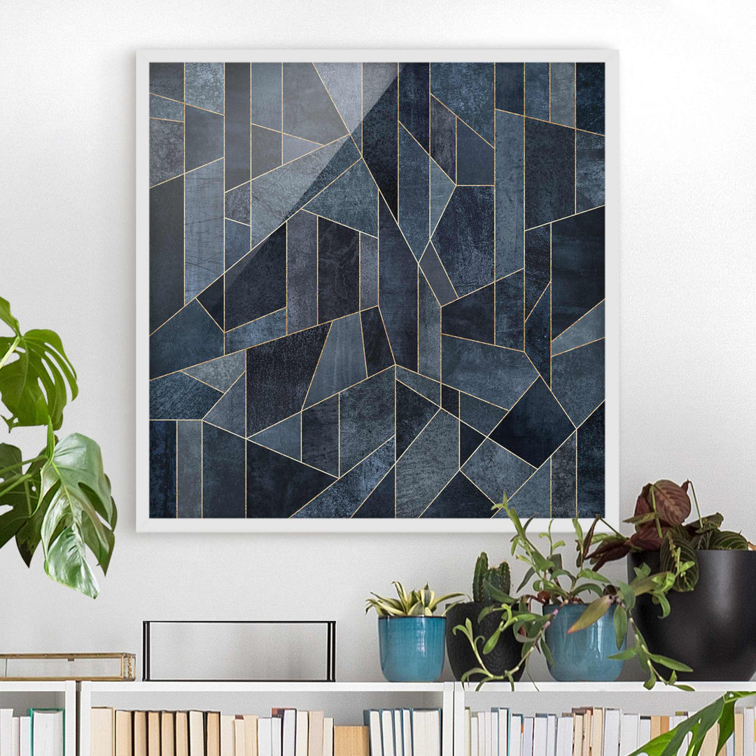 Gerahmtes Poster Blau Geometrie Aquarell