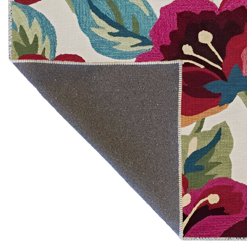 Red Rose Patterned Multi-Colored Modern Decorative Rug, Rectangle 4'11.06" x 7'6.55"