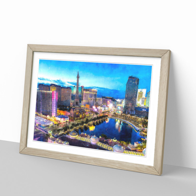 The Las Vegas Strip - Picture Frame Painting Print, 24cm H x 33cm W x 2cm D, Oak Framed