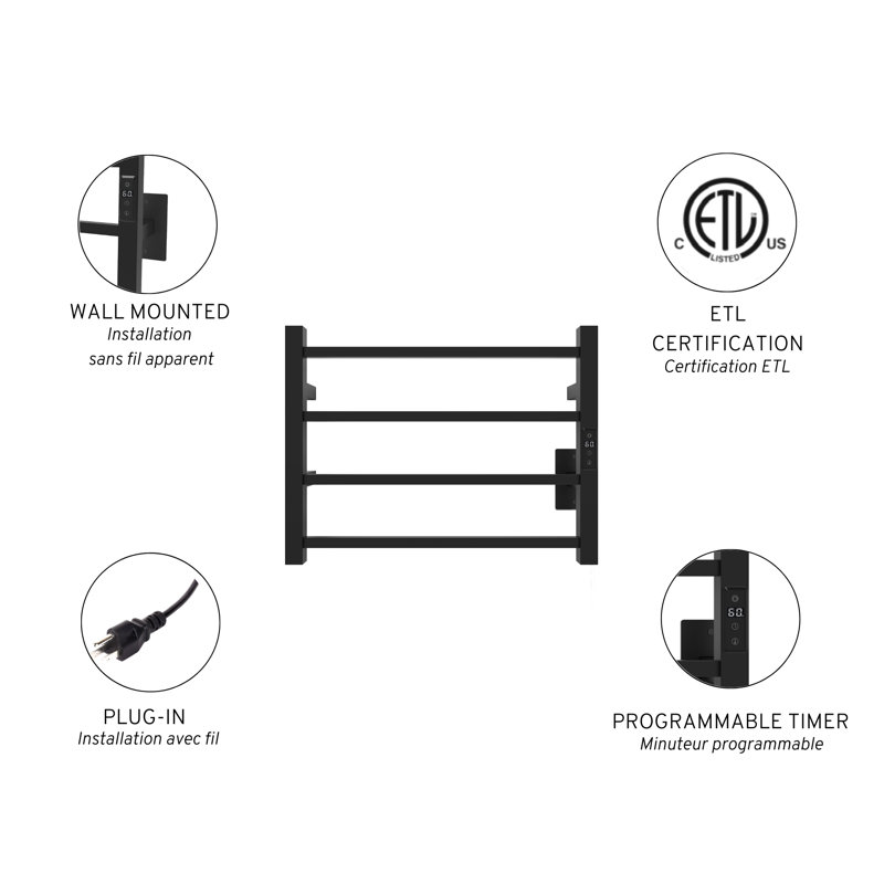 Kony wall-mounted towel warmer, Noir mat