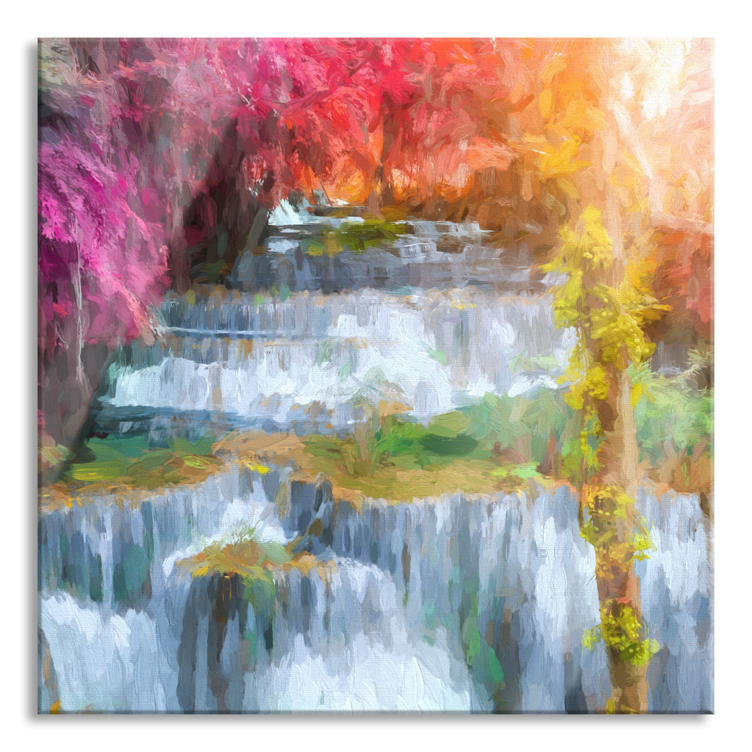 Glasbild Regenwald-Wasserfall