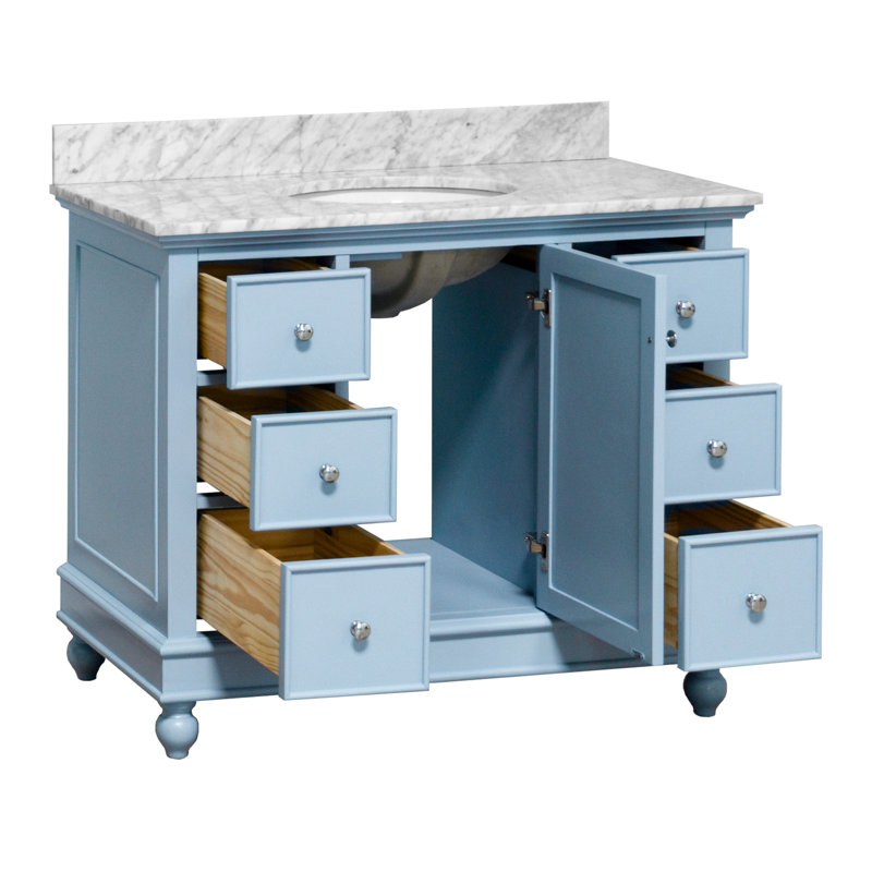 Ensemble de meuble-lavabo simple 42 po Ferdinand, Marbre de Carrare, Bleu poudré