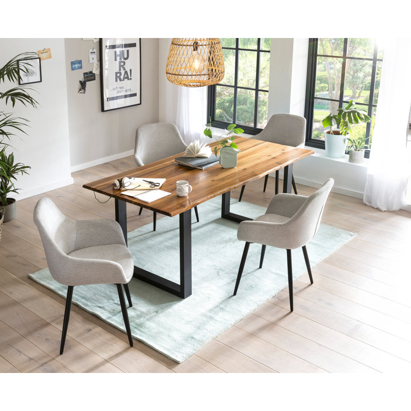4 - Person Dining Set, 75cm H x 160cm W x 85cm D, Cognac/Light gray/Black, Black/Cognac/Light gray