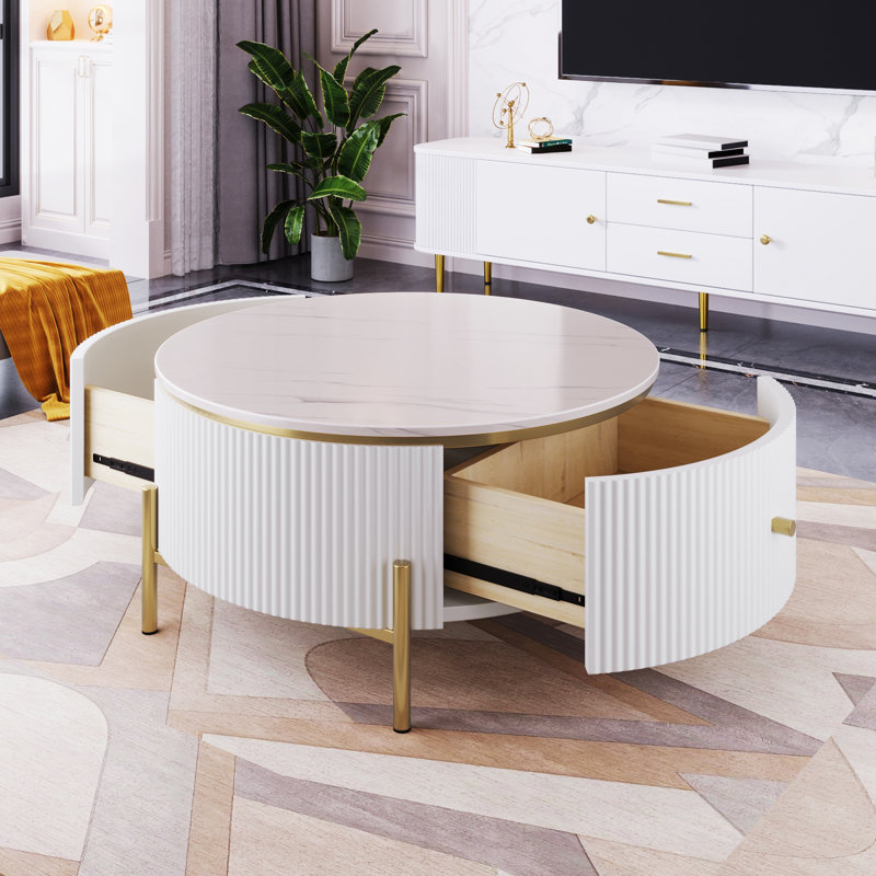 Table basse ronde avec tiroirs de rangement, table d'appoint 31,5 po | Idée de cadeau