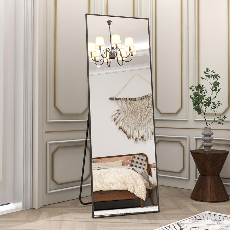 Miroir de plancher pleine grandeur en verre, Noir, 65 po x 22 po