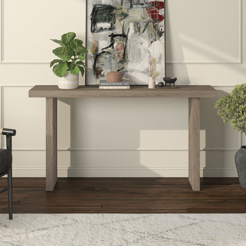 Chery 55" Wide Rectangular Console Table, Antiqued Gray Oak