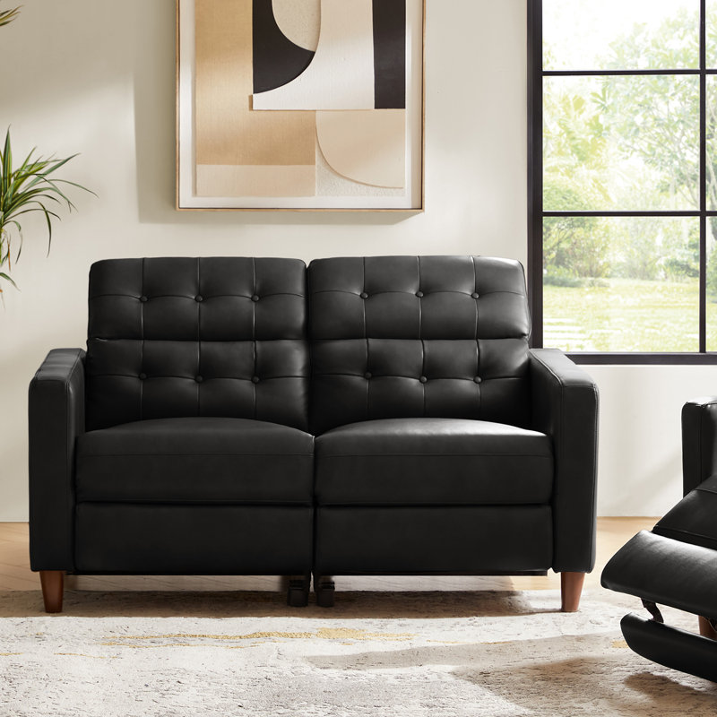 Gurdarshan Leather Dual-Motor Power Reclining Sofa, Black