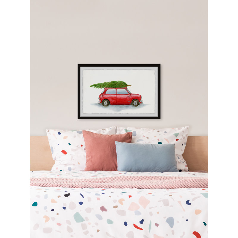 Red Car With Green Pine - Single Picture Frame Painting, 61cm H x 91cm W x 3.81cm D