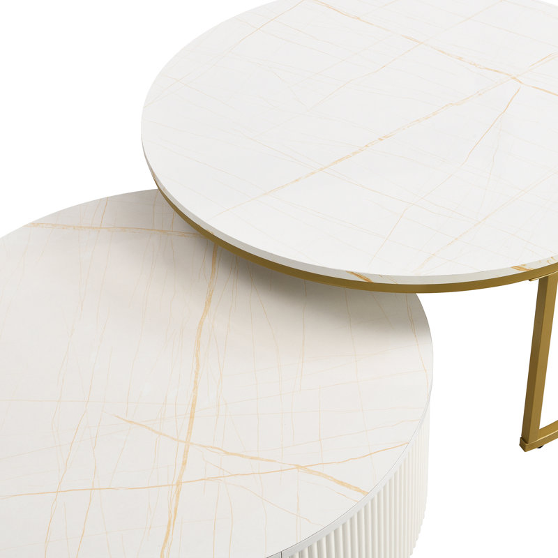 Table basse gigogne blanche avec tiroir, H 16,11 po x L 27,4 po x l 27,33 po, Blanc