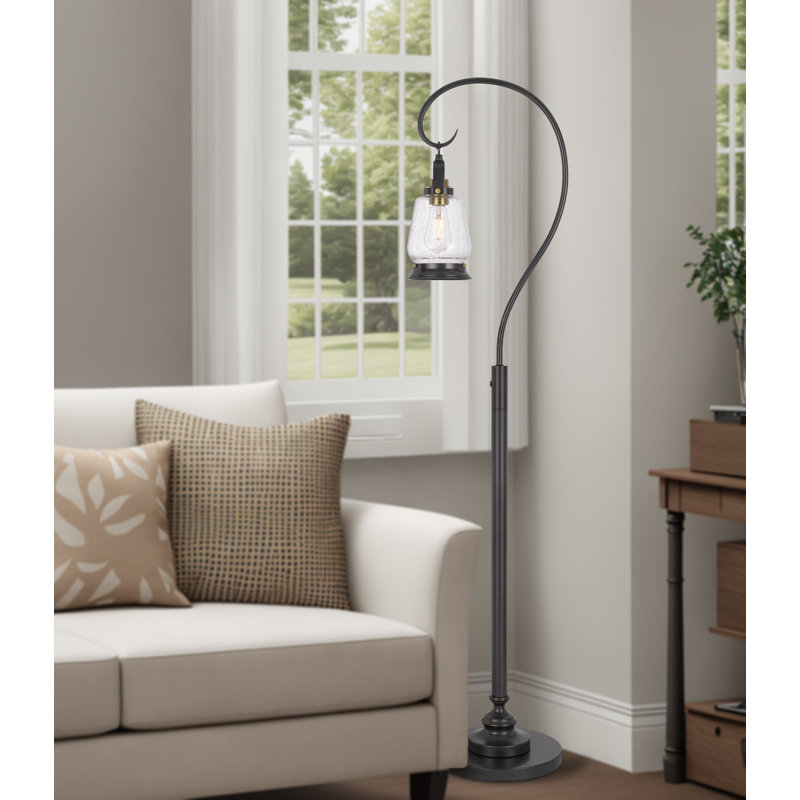 Lampe sur pied Terni - 161 cm (63,5 po) de hauteur, métal bronze foncé, abat-jour en verre bullé transparent, douille E26 de 60 W avec interrupteur à bascule, base lestée, style transitionnel