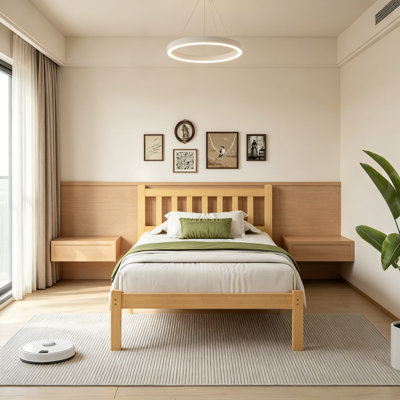 14 Inch Twin Bed Frame, Solid Wood Platform Bed Frame With Headboard, No Box Spring Needed, Noise-Free, Easy Assembly, Natural