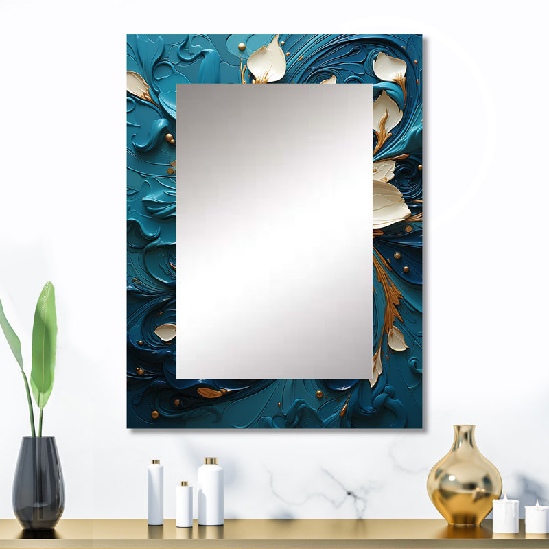 Majestic Motion Teal Spiral II - miroir mural spirales abstraites, miroir décoratif moderne, impression d'art en métal