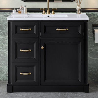 Van Meuble-lavabo moderne 36 po avec lavabo en céramique 4 - 4 tiroirs à fermeture en douceur et tablette réglable pour le rangement et l'organisation