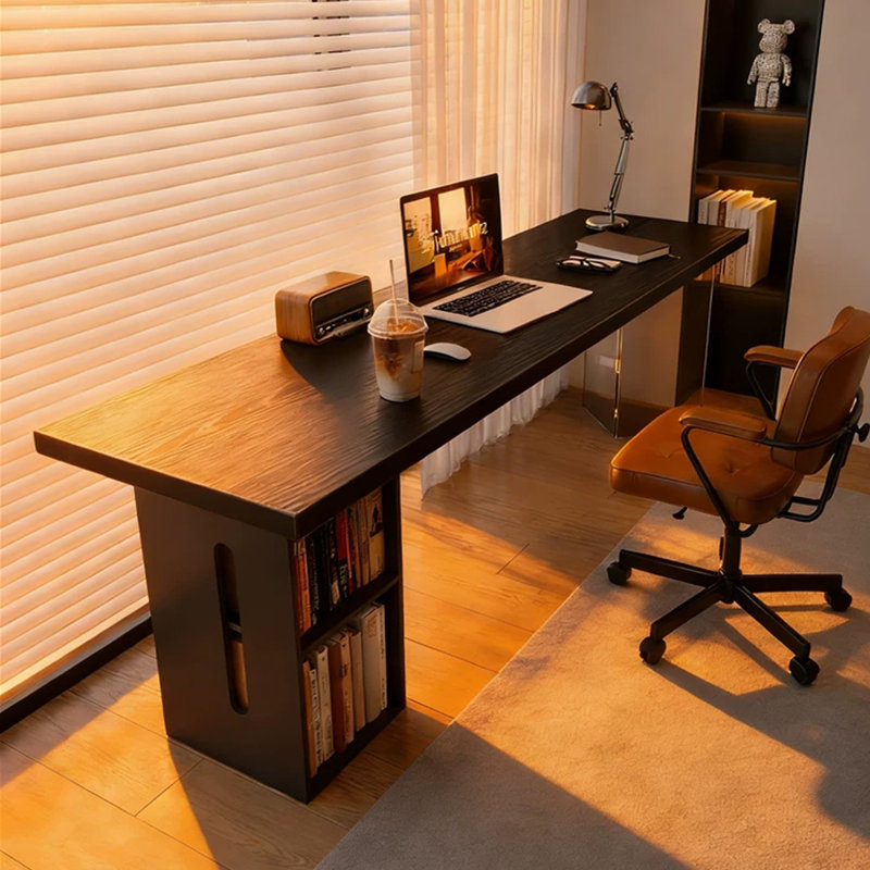 Black Rectangular Solid Wood desk, Left Hand Return, 29.53" H x 55.12" W x 23.62" D