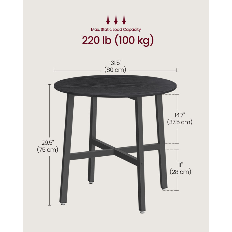 Brillion Round Metal Base Dining Table, Ebony Black