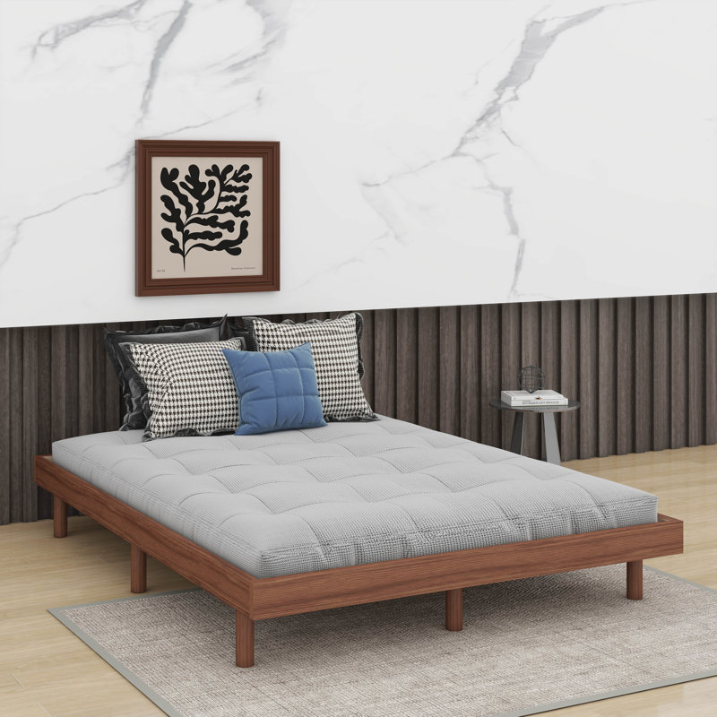 Lit plateforme flottant de conception moderne, Lit double , Noyer