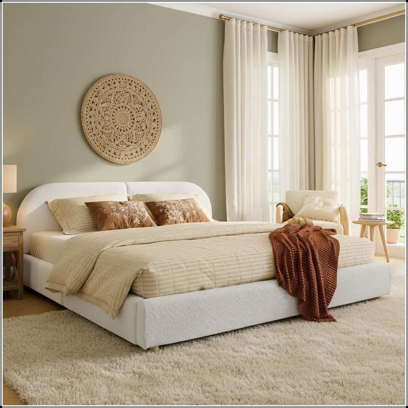 Structure de lit tapissier, Beige, Grand lit