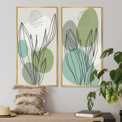 «Green Botanical Abstract Leaves I», ensemble de 2 peintures