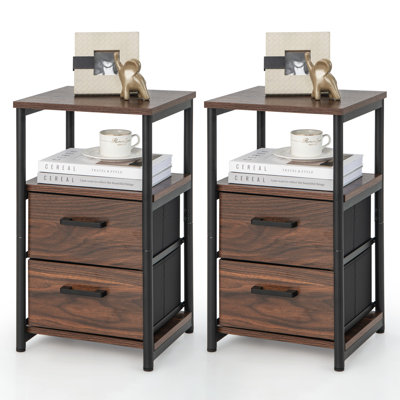 Seberg 2 - Drawer Steel Nightstand in Walnut & Black by 17 Stories