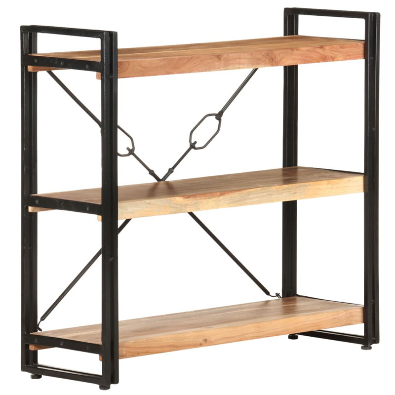 Bookcase Solid Mango Wood, (3 Shelves) 31.5" H x 35.4" W x 11.8" D, Brown