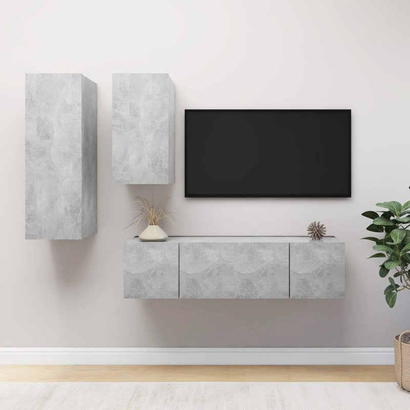 Awosika Unfinished Floating Entertainment Centre for TVs up to 88", Concrete Grey