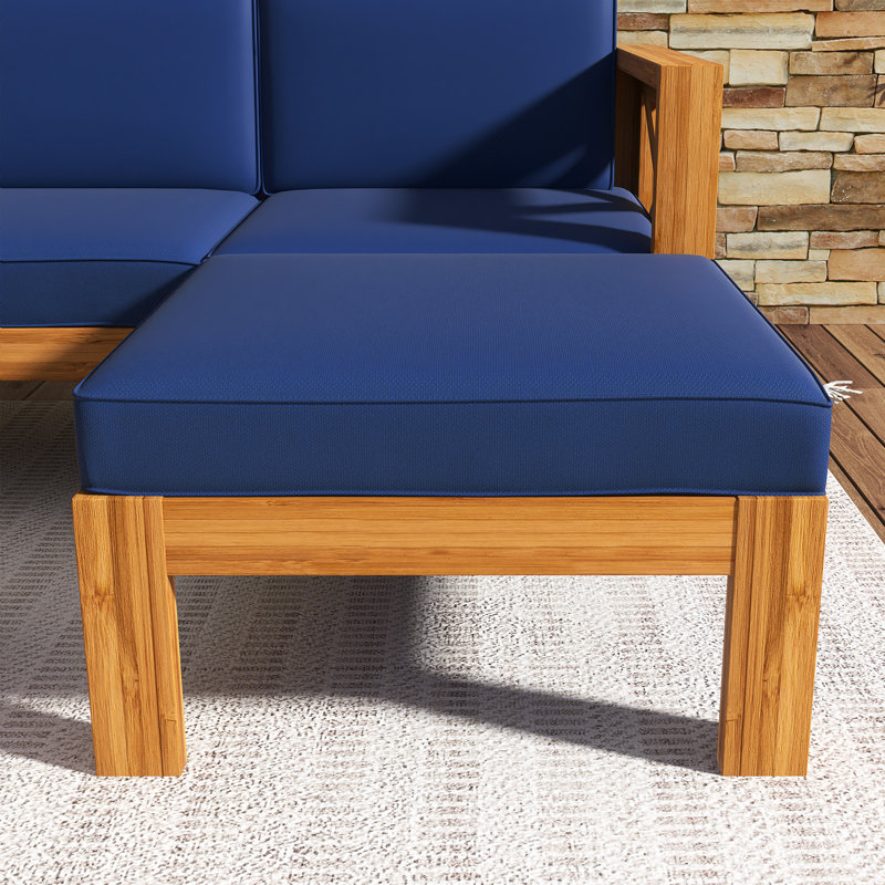 Ensemble de conversation pour canapé d'extérieur 5 pièces avec coussins Sectiona, Coussin bleu / cadre naturel