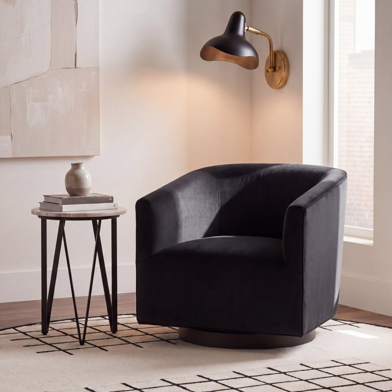 Foresthill Velvet Swivel Armchair, Black