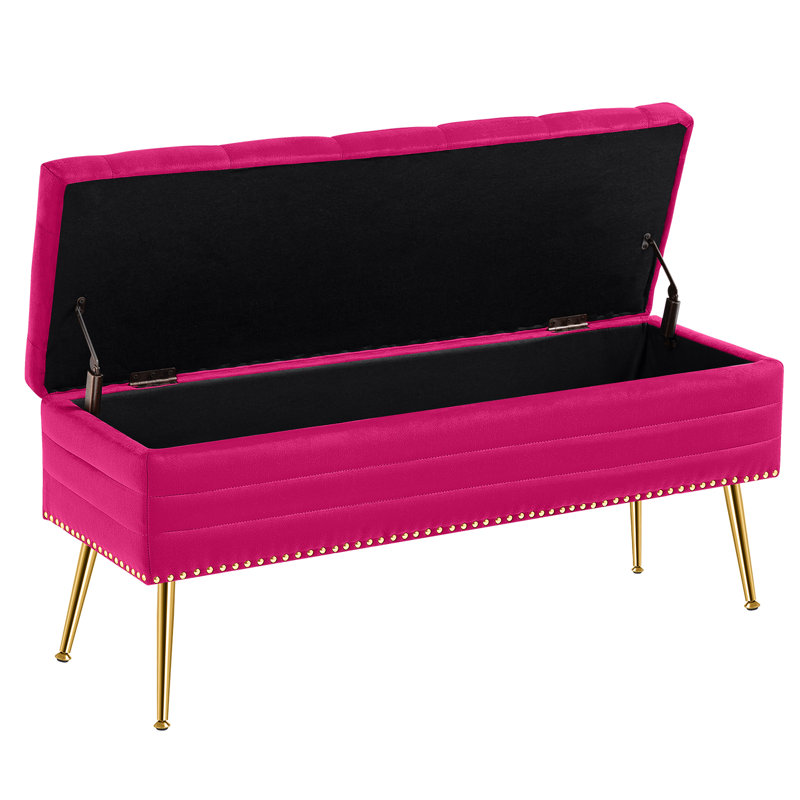 Banc de rangement en velours Carrielynn, Rose