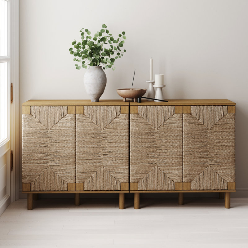 31" Wide Rubberwood Wood Sideboard Set Or TV Stand, Light Brown