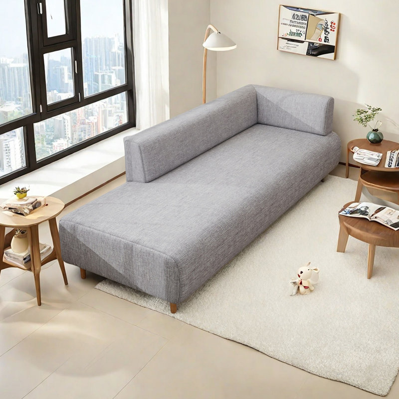 Luxueuse chaise longue moderne et éponge, Mélange de lin gris clair, Orienté à droite