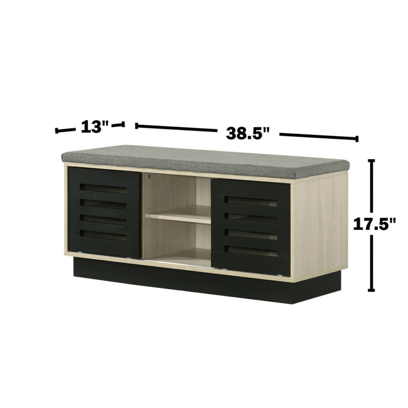 Armoire à chaussures de 38,5 po avec portes coulissantes et plateau rembourré, finition chêne