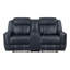 Causeuse inclinable moderne double bleue avec console centrale, revêtement en similicuir respirant, ports USB pour salon 1 pièce