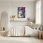 Art mural sur toile mauve, porte verte et pots bleus-1747934490