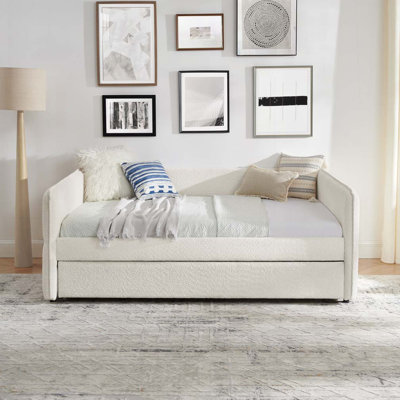 Boucle Fabric Daybed with Trundle Upholstered Sofa Bed