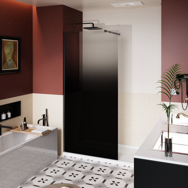 34 In W X 72 H Fixed Shower Door, Black Gradient Tempered Glass, Stainless Steel Rod, Easy To Install, , Stain - , Lightweight Aluminum Support, Visual Effect, Right Left Sliding Option 31.5" 72"