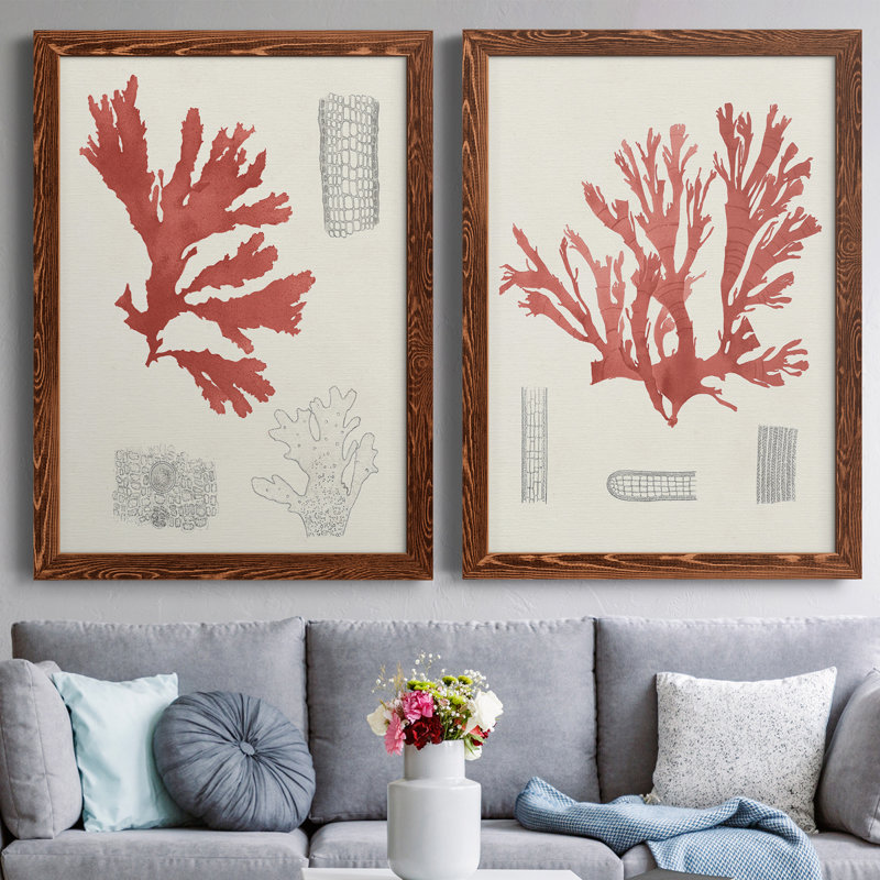 Coral Study III - Ensemble de 2 reproductions de cadres photo, H 37,5 po x l 55 po x P 1,5 po, Toile encadrée érable