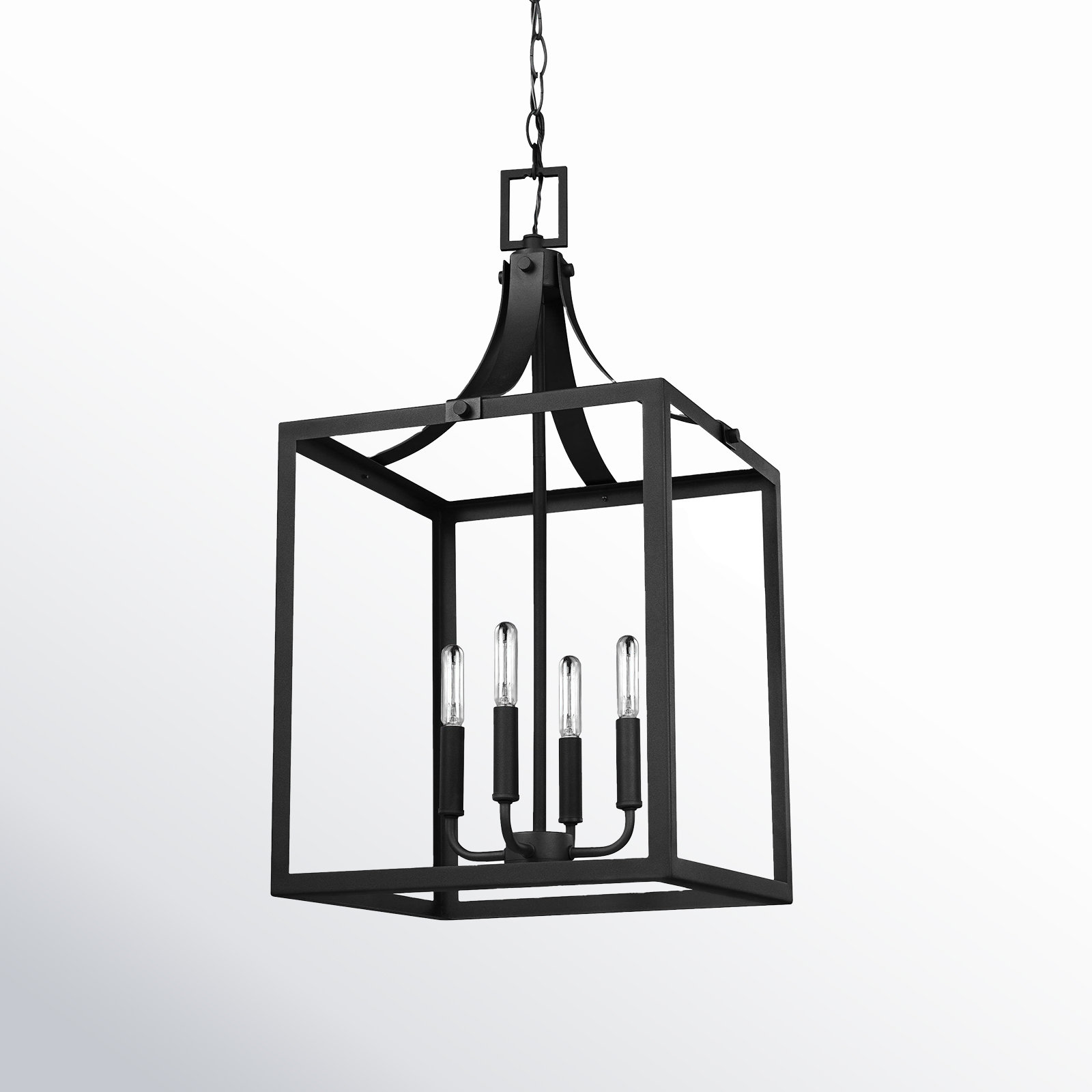 Carla 4 - Light Dimmable Lantern Chandelier, Black, 27.25" H x 14" W x 14" D, No