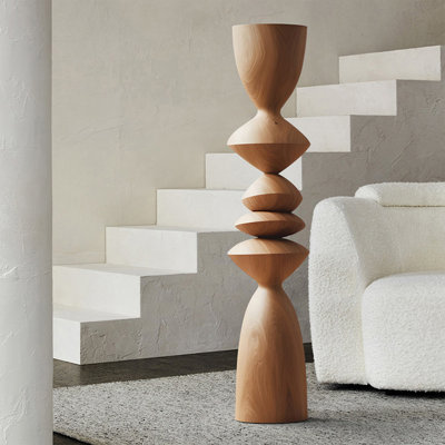 Modern Abstract Wood Floor Sculpture, Handcrafted Brown Decorative Object for Minimalist Entryway, Contemporary Art Home Accent