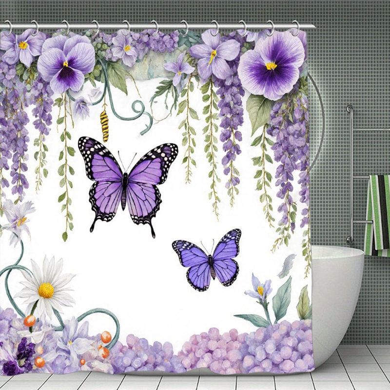 Rideaux de douche à motif floral mauve 71 x 71 po