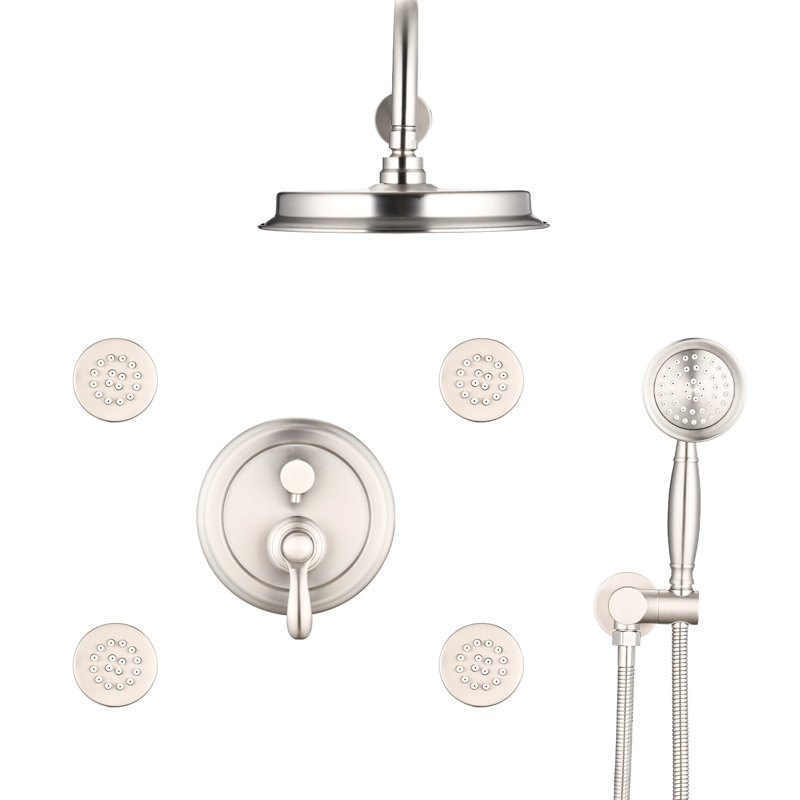 Robinet de douche simple en nickel brossé avec jets de corps en caoutchouc souple pour salle de bain