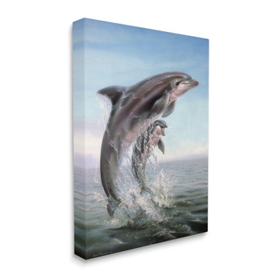 «Au-461-Canvas Breaching Dolphins Water Splash on Canvas» par Linda Thompson, peinture