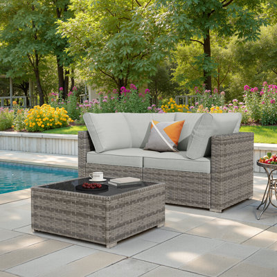 Ensemble modulaire d'extérieur en osier avec coussins Chappotin