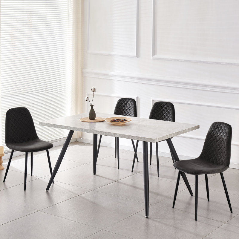 4 - Person Dining Set 120Cm Marble Pattern Table with Armless Chairs, Black Velvet